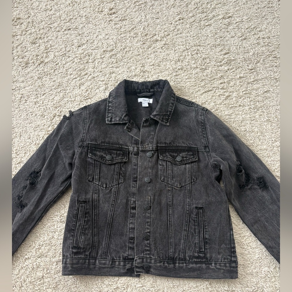 Forever 21 Charcoal Distressed Denim Jacket